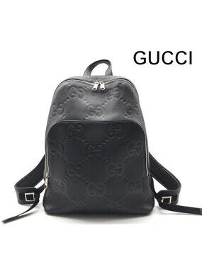 Gucci Jumbo GG Leather Backpack Pack Black